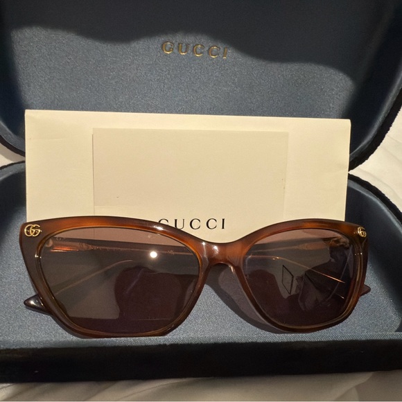 Gucci Tortoiseshell Cat-Eye Sunglasses with Gold Logo